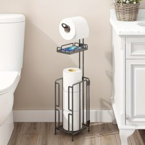 Stand-up Toilet Paper Rack with Shelf, Toilet Paper Storage, Mobile Phones, Personal Items Shelf, Toilet, Bathroom, Black, Utility Racks