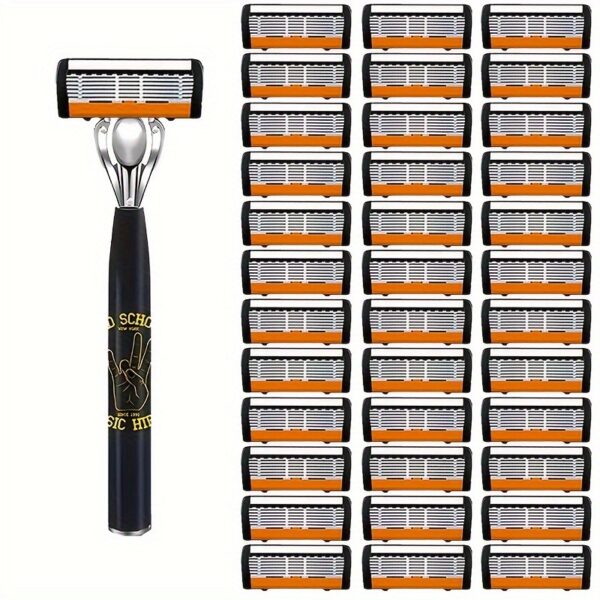 dd676f5c-411a-4990-b896-f8c247e9a17b.jpg 1 Handle And 36 Replacement Blades Safety Shaver Set, Equipped with Anti Slip Metal Handle, Contour Fitting, Fully Washable - Comprehensive Shaving Tool Set for Halloween And Christmas Gifts