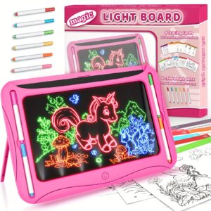 dd82fa9c-c950-4ebd-aeba-7bbe4a8750e6.jpg LED Light-Up Drawing Writing Doodle Board, Learning Travel Toy with 9 Double-Sided Cards, 6 Markers, Art Set, Suitable for Birthday Gifts And Christmas Gifts for Girls And Boys Aged 3-8.