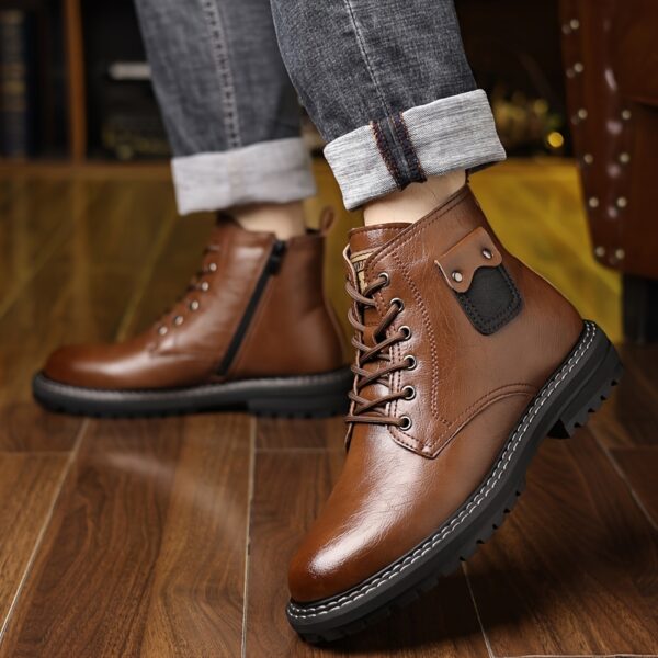 de3816ca-edaf-49fd-ae9c-da232dc2077b.jpg Men's Stylish High-Top Business Boots - Versatile Fashion, PU Upper & Inner, Rubber Sole, Lace-Up with Side Zipper, Ideal for Casual to Semi-Formal Wear, Semiformal Shoes | Elegant Boots | Polished Finish