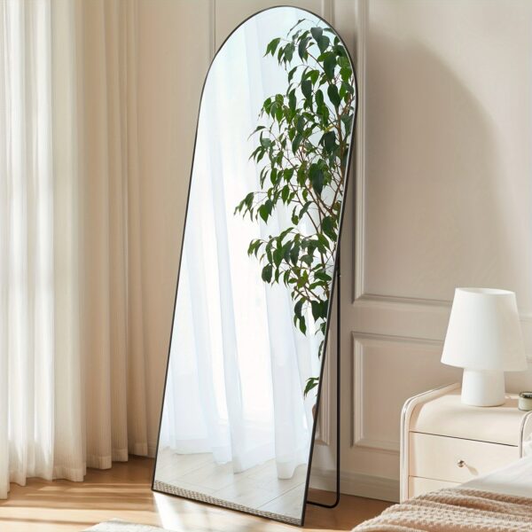 de86ebd0-e505-44ba-a6e6-10f929e17c0e.jpg Arched Full Length 64" X 21"/ 59"x16"Mirror With Stand, Floor Mirror With Aluminum Alloy Frame For Bedroom, Standing Full Body Mirror With Shatter-Proof Nano Glass For Wall, Living Room, Cloakroom