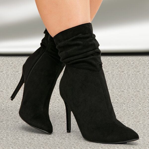 Women's Wide Zipper Pointed Toe Ultra-High Heel Mid-Calf Boots - Elegant Stiletto Booties with Full-Zip Closure, PU Cover & Rubber Sole, All-Season Black Dress for Parties, Weddings, (Hand Washable), Boots For Women, Botines, Bota Feminina, Knee High Boots, Boots For Women Elegant Classy, Black Boots, Botas Cafes, High Heel Boots For Women, Botines Negros, Boots With Heels, High Heels For Women, Boots Knee High, Black Boots For Women, Fall Boots For Women, Black Boots Women,
