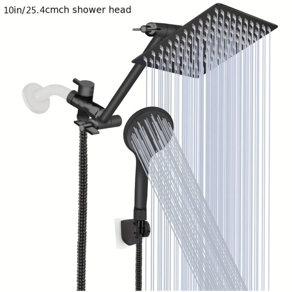 YAGATAP High-Pressure Rainfall Shower Head/Handheld Combo with 11 Inch Extension Arm, 3 Settings Adjustable Anti-Leak Shower Head, Height & Angle Adjustment, Stainless Steel, Square Shape, Polished Finish, Diverter Control, Wall-Mounted for Bathroom, Modern Bathroom Accessory, Durable Bathroom Fixture