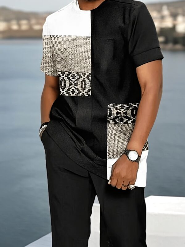 2pcs European And American Men'S New Fashionable Geometric Pattern Set, Suitable For Daily Wear, Comfortable And Breathable On The Streets