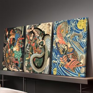 dfac79c8-83dc-4b0c-956e-3b4e139e8e34.jpg 3pcs Framed Canvas Display - Elegant Japanese Art Print, Battle of Ninja and Giant Frog, Dynamic Wall Decor for Living Room, Bedroom, Dorm, Coffee Shop, Bar, Framed Canvas Wall Art