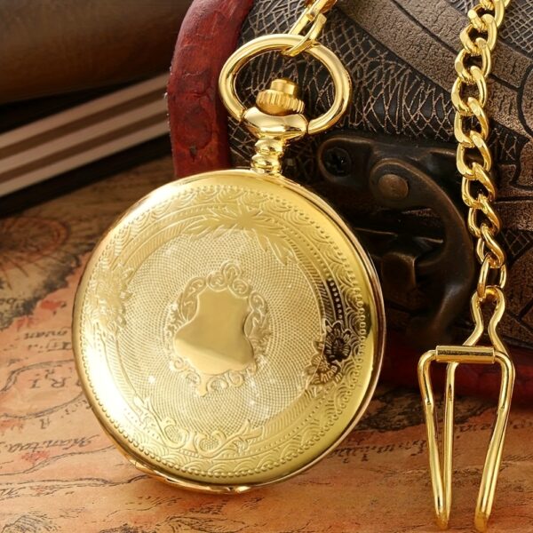 1pc Elegant Golden Quartz Pocket Watch - Vintage Mechanical Movement, Unisex Design for Men & Women, Durable Alloy Case, Perfect Gift for Casual Attire & Special Occasions, Vintage Accessory, Sophisticated Craftsmanship