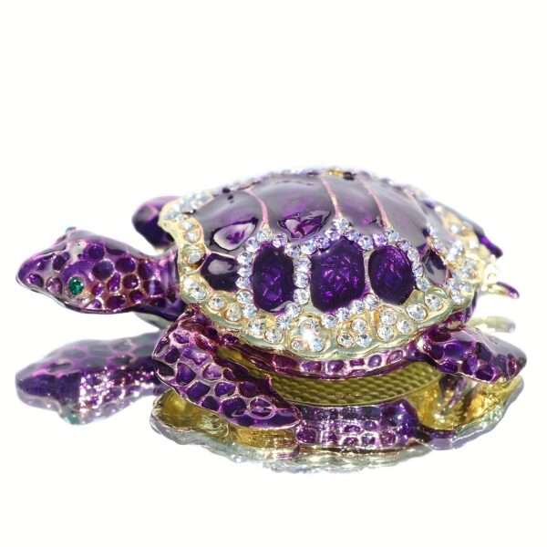 [Purple Turtle Box] 1pc Purple Turtle Figurine Decorative Jewelry Box | Hinged Trinket Box With Rich Enamel And Sparkling Rhinestones, Hand-painted Animal Figurine Collectible Ring Holder, Novelty Jewelry Organizer, Weird Gadgets, Unique Birthday Gift Jewelry Boxes