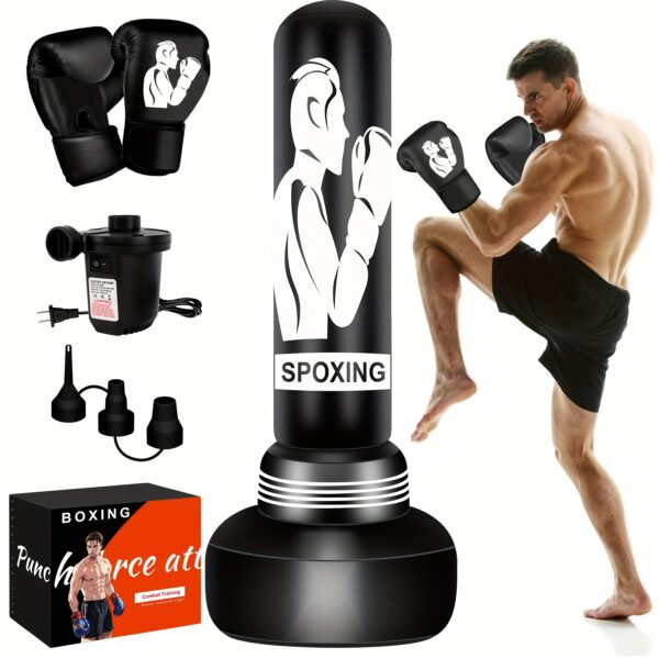 Heavy Punching Bag With Stand For Adults, 70" Freestanding Punching Bag With Boxing Gloves And Electric Air Pump, Inflatable Boxing Bag For Men Women Teens Training MMA Thai Fitnessers