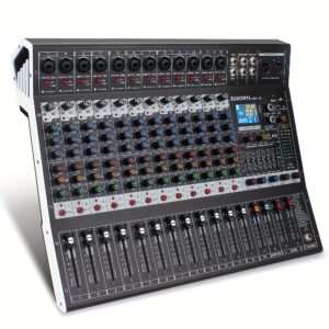 ZUXORYL MIX-12 12-channel Pro Audio Mixing Console with 99-bit DSP, USB, PC MP3 Recording, XLR Mic Inputs (48V Phantom Power), RCA I/O, for DJ Mixing.