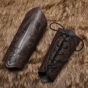 Set of 2 Medieval Faux Leather Bracelets Featuring Dragon Engravings, Viking-Style Faux Leather Arm Guards, And Halloween Costume Accessories.
