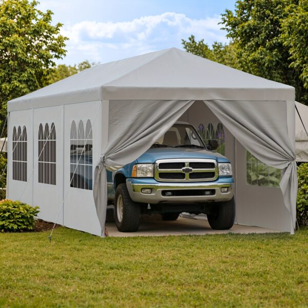 e12b99c0-eb6d-440f-9234-b365a865d8f6.jpg GUNJI 10 X 30ft Carport Heavy Duty Carport with Roll-up Windows, Portable Garage with Removable Sidewalls & Doors, Car Canopy with Sandbags And All-Season Tarp for Car Boat Truck Motorcycle