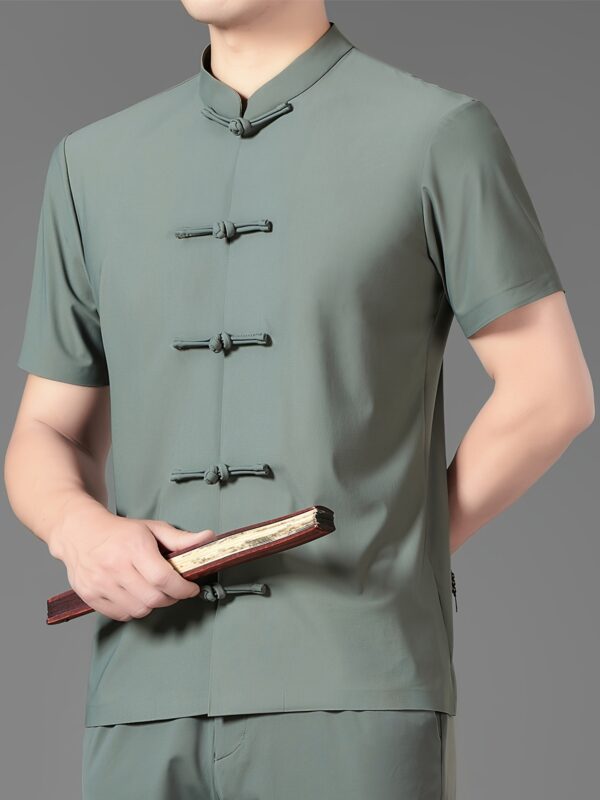 Men's Summer Short Sleeve Tang Suit Jacket - Lightweight Breathable Quick-Dry Traditional Chinese Top with Stand Collar & Seamless Design, Solid Color Cultural Apparel for Casual & Semi-Formal Occasions (No Pants Included), Chinese Size, Please Check The Size Guide Carefully