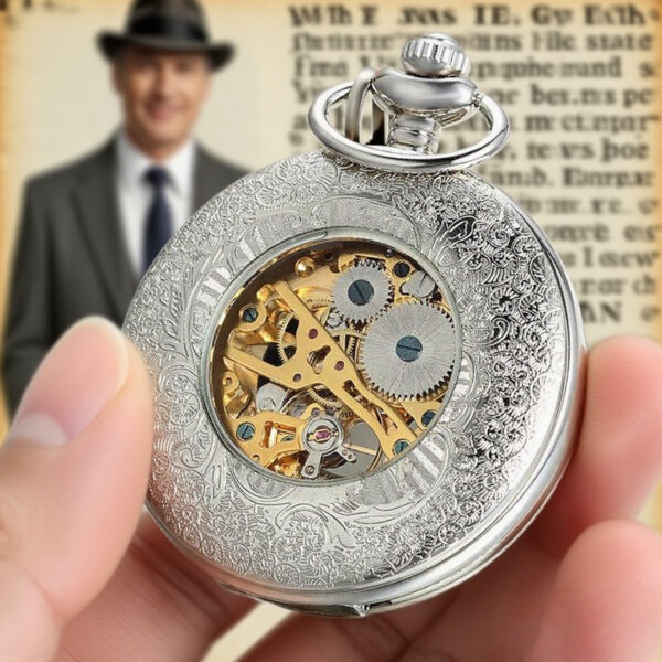 Men’s Mechanical Pocket Watch – Silver Skeleton Steampunk Wind-Up Timepiece with Chain – Vintage Hand-Winding Alloy Case & Roman Numerals – Antique-Style Open Face Watch for Collectors, Historical Memorabilia, Victorian Gothic Accessories, Cosplay, Retro Fashion, Wedding Groomsmen Gifts, Heritage Display, Museum-Inspired Decor, Father’s Day Present, Labor Day Keepsake, Fall Festival Jewelry, Juneteenth & Independence Day Collectible Pocket Watches
