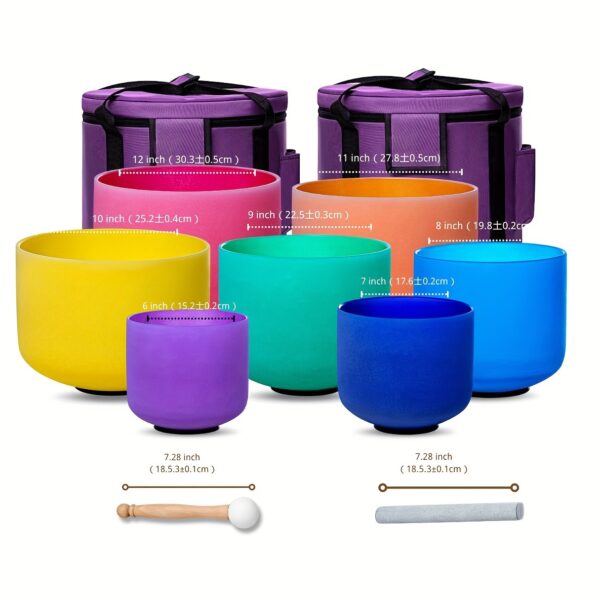 Quartz Crystal Singing Bowl Set of 7pcs 432Hz 6-12inch for Mindfulness Meditation Yoga
