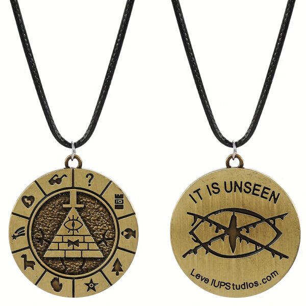 1pc Gravity Falls Bill Cipher Necklace - Antique Bronze Pyramid Pendant with Mystic Symbols, Officially Licensed Men's Cosplay Jewelry for Fans, TV Show Collectible Accessories, Fan Merchandise, Intricate Design, Detailed Craftsmanship, Pop Culture Lovers, Fandom Gifts, Durable Accessory, Character Accessory, Gift Shoppers