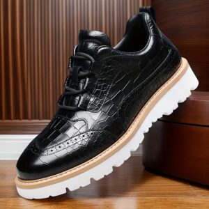 Men'S Plus Size Crocodile Patterned Casual Leather Shoes, Round Toe, Comfortable Non Slip Rubber Sole, Suitable For Weddings, Banquets, Parties - Spring, Summer, Autumn, Business Men'S Shoes, Loafers 60818