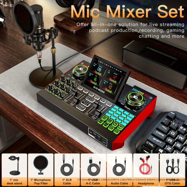 Tenlamp G10 G9 BM800 Mic Mixer Set Podcast Influencer KOL Singing Gaming DJ Mixing Station Controller Equipment Studio Professional Recording Electronic Music Mixer Power Karaoke Machine Available Dynamic Condenser Wired Microphone Portable Microfono Dj Equipment Recording Studio Equipment G10 Mixer G10-bm800 Podcast Equipment G9-bm800 Dj Equipment Podcast Equipment Bundle Kit Professional Odcast Equipment Bundle Studio Recording Equipment G9 Dj Mixer G10 Mixer Audio July 4th Gifts