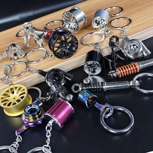 6pcs Car Modification Keychain Set, Casual Style Auto Parts Key Rings with Wheel, Turbocharger, Gear Shift, Piston, Shock Absorber, Flywheel, Gift Key Combination Pack | Mechanical Charm Keys | Zinc Alloy Keychains, Automotive Key Fobs, Men's Gifts, Male Key Pendant