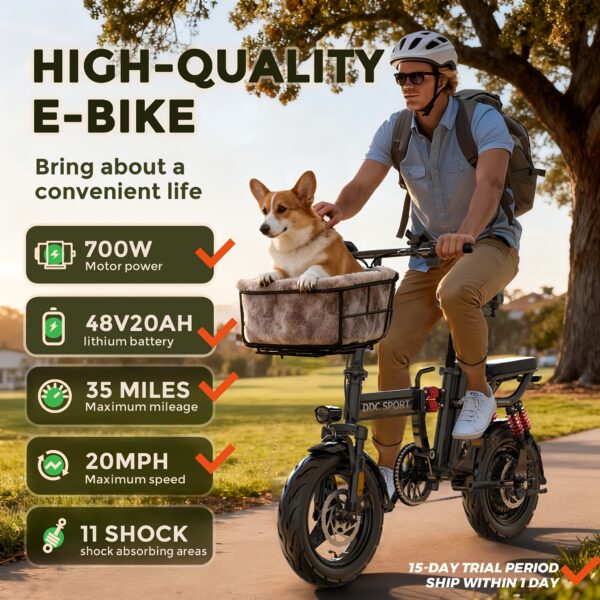 Folding Electric Bike for Adults, 700W Peak Motor High-Power Folding Electric Bike, 32km/h 48V 20Ah Battery, 35Mi Range, E-ABS Brakes Carbon Frame, All-Purpose Commuter & Camping Bike for Adults