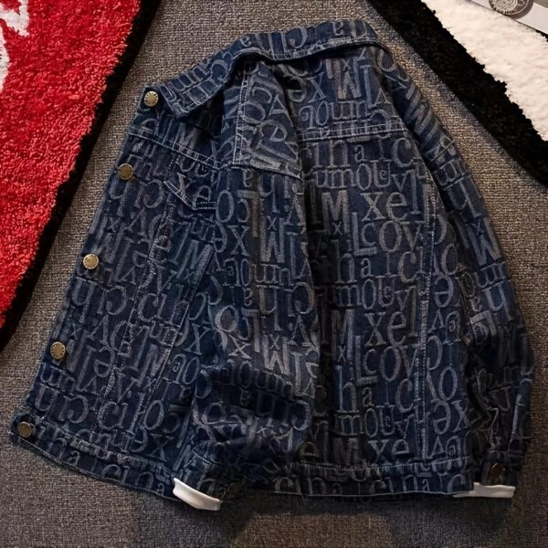 English Letters Clothing Graduation Design Jacquard Washed Denim Fabric Jacket Thick Fashion High-grade Printing Fabrics