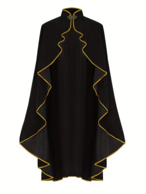 [Medieval Cosplay Cape] Golden Trim Medieval Cosplay Cape with Clasp | Stand-up Collar Performance Costume