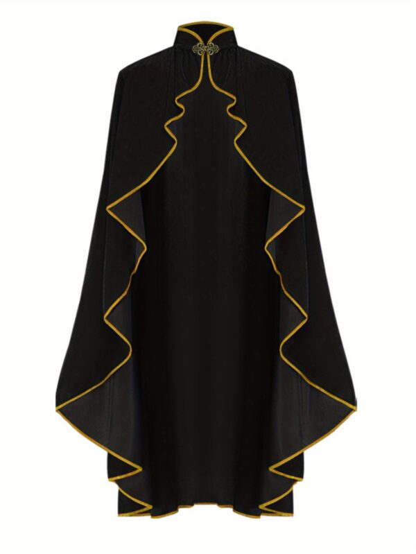 [Medieval Cosplay Cape] Golden Trim Medieval Cosplay Cape with Clasp | Stand-up Collar Performance Costume