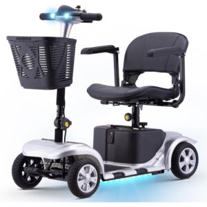 Elders' [Best Choice] 4 - Wheel Electric Mobility Scooter - Lightweight, Portable, Tool - Free Assembly, w/ LED Lights & Basket, Plane - Friendly, Safe & Comfortable Travel Aid for Seniors, Incl. Charger - Perfect Senior Gift!