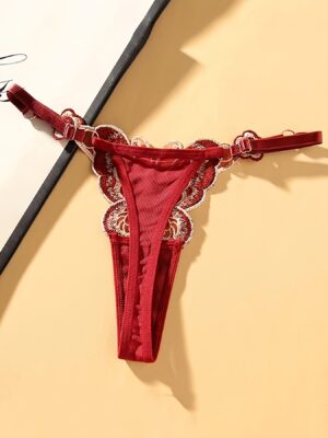 [Sexy Butterfly Thong Panties] 3pcs Women's Sexy Butterfly Embroidered Thong Panties - Low-Rise, Vibrant Red & Black Floral Design, Comfortable & Stylish for Casual Attire