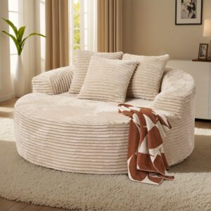 58.26" O-Shape Luxurious Modular Boneless Couch, Oversized Round Plush Corduroy Fabric Sofa, No Assembly Required Furniture Living Room Lounge Chair