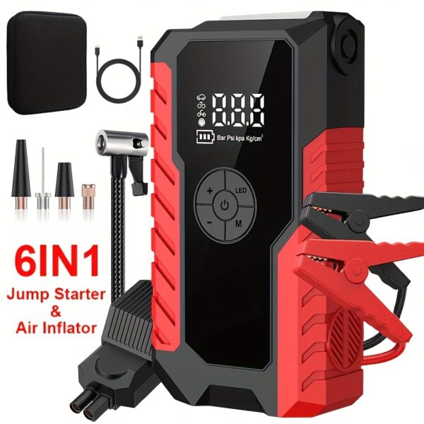 5000A Portable Wireless Car Air Pump/starting Power Supply, Suitable for 12V (8.0 Liters Gasoline/1.72 Gallons Diesel) Fast Start Car, USB I/O, LED Emergency Light, Auto Parts Tool (Single Starter And Starter with Inflator)2 Styles