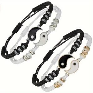 [Golden Tai Chi Bracelet] 2pcs/set Golden, Silvery, Black and White Yin Yang Tai Chi Bracelet | Handmade Braided Rope Couple Gift for Men and Women