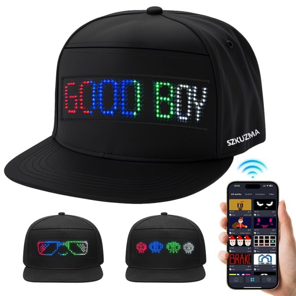 New LED Night Light Hat, Programmable Through Mobile App Control, Scrolling Text Suitable for Voting And Elections, Battery Charging, Suitable for Parties, Dances, Halloween, Christmas Gifts