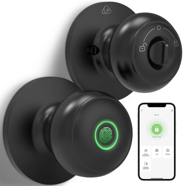 Smart Fingerprint Door Lock Handle - Smart Door Lock with Handle 3in 1 with IC Card/Key/100 Fingerprint Biometric Electronic Keyless Door Lock for Bedroom Home Hotel Office Easy Installation Black