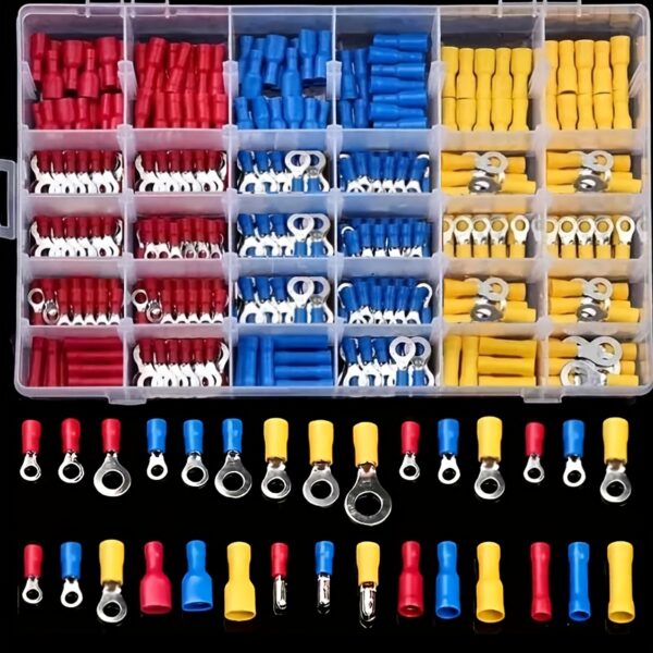 102pcs Assorted Car Wire Cable Connector Kit - Universal Electrical Crimp Terminal Set with Insulated Ring Fork Spade Butt Connectors for Automotive & Marine Wiring - Uncharged, No Battery Included, Without Battery