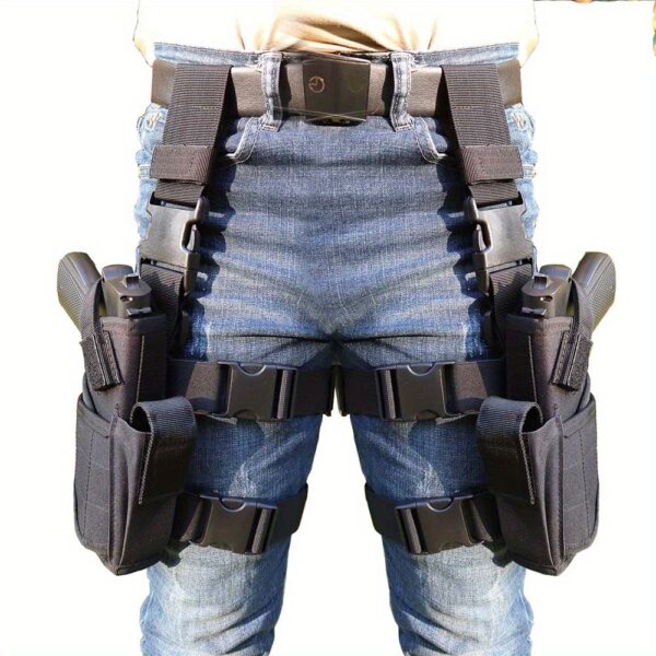 Adjustable Right-Handed Tactical Thigh Holster for Pistols - Secure Drop Leg Design with Magnetic Closure, Black Polyamide Fabric, Perfect for Airsoft & Real Gun Use, Airsoft Gun Holster, Secure Gun Holder, Traditional Style Holster, Durable Gun Holder