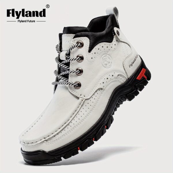 FLYLAND Genuine Leather Ankle Boots for Men & Women - Handcrafted, Breathable & Durable Casual Shoes with Non-Slip Rubber Sole, Lace-Up Closure, Brown Leather Upper & Black Sole - Perfect for Office, Vacation, or Casual Attire