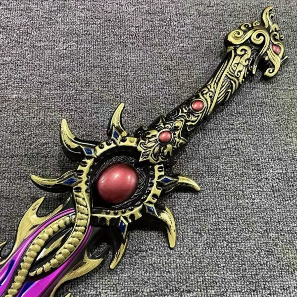 37-inch Realistic Japanese Katana Sword - PU Plastic Anime Cosplay Prop with Damascus Hilt, Red/Golden or Black/Golden Handle, Non-Sharp Blade for Themed Events & Martial Arts Training, Anime Sword, Roleplay Weapon, Samurai Style, Detailed Hilt, Roleplay Gamers