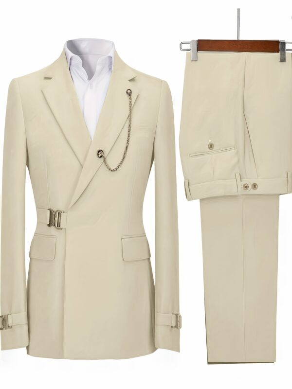 Elegant Solid Color Barter Slim Fit Button Blazer and Trousers 2pcs Set