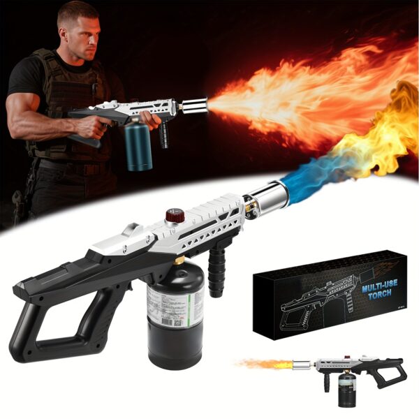 Powerful Propane Torch Gun - Flamethrower With Adjustable Flame (800, 000 BTU) | Perfect Halloween & Christmas Gift For Camping, Barbecuing, Cooking & Weeding (Propane Tank Not Included)