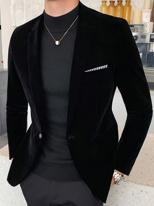 [Classic Black Blazer] 1pc Men's Business Formal Jacket - Classic Solid Black Blazer | One-Button Closure Lapel Collar, Machine Washable Non-Stretch Suit Coat for Office, Wedding, Party, Formal Events & Casual Attire, Professional Style, Durable Material