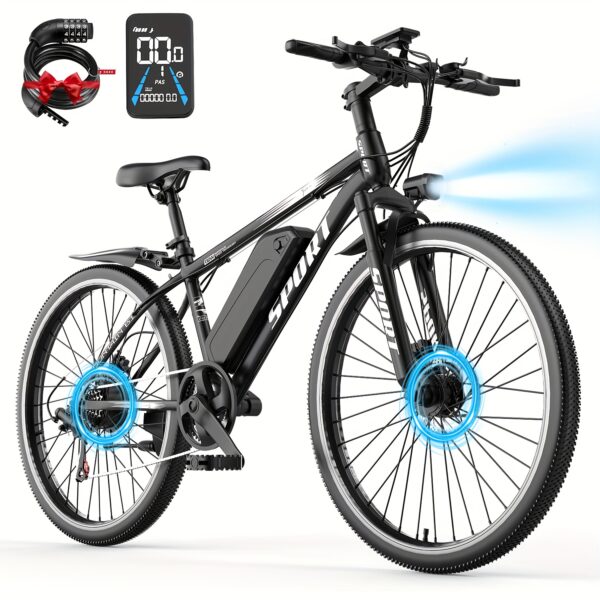 26-inch Electric Mountain Bike for Adults - 500W (749W Peak) Motor, 48V 10A Removable Battery with LCD Display, 21-Speed Gears, Carbon Steel Frame & Disc Brakes, 385 lbs Capacity, Black - Ideal for Commuting & Off-Road Riding, Mountain Bike Gear, Adventure Cycling, Sleek Design, Robust Design, Ebike Conversion, Adventure Seekers