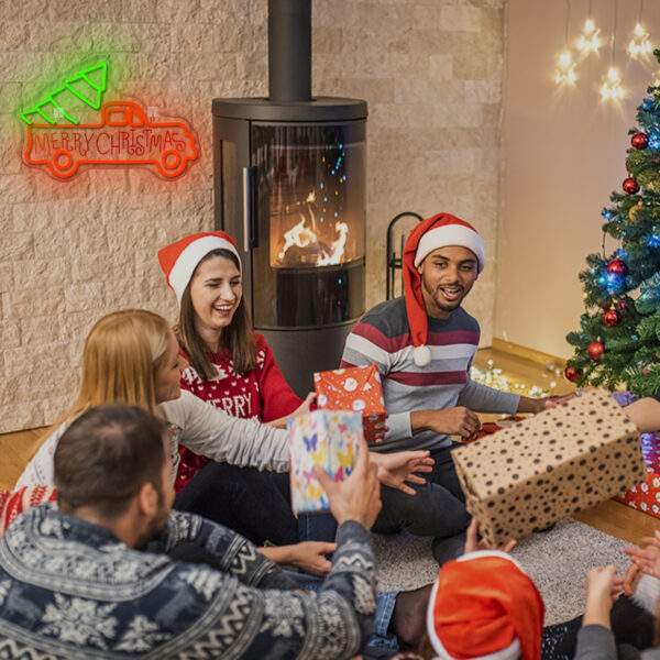 e90cf5ec6e824c8795fe239fc3ae13dc-goods.jpeg USB Powered Rustic Christmas Truck Neon Sign - Acrylic Holiday Decor for Home & Party