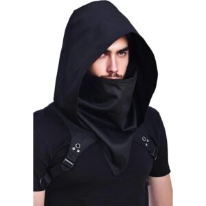 Cyberpunk Rogue Cowl Hood Scarf - Winter Neck Warmer with Elastic Band & Secure Fit, Black Edgy Design for Halloween Cosplay, Mardi Gras, Daily Wear