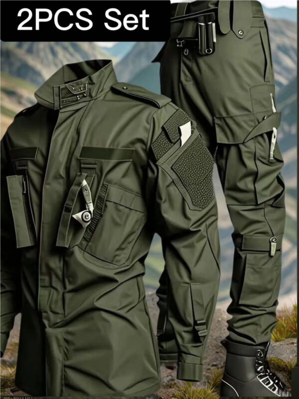 e960d81e-1a06-46af-b754-79c4e2782834_1340x1787.jpeg.format.jpg Men'S Workwear 2pcs Training Set Heavy Duty Outdoor Shirt with Stand Collar and Multiple Practical Pockets Durable Fabric Suitable for Hunting Gym Camping All-in-One Modular Gear Non-Stretch Fabric Structure