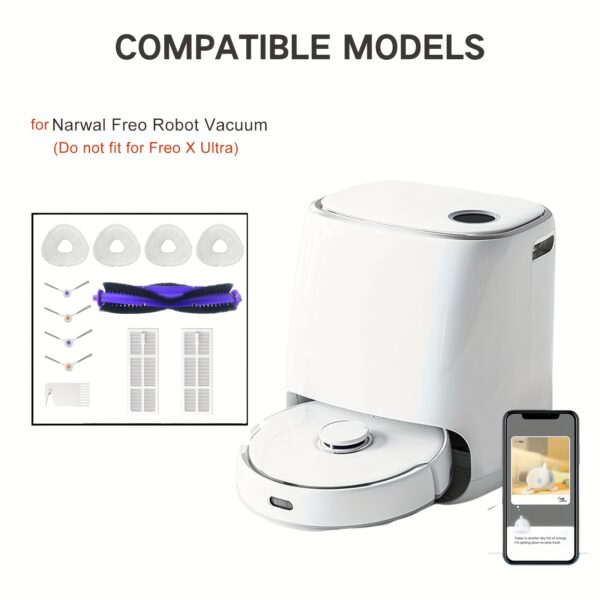 e9b5e533-43f8-43af-90ea-7df5b13e1e58.jpg HOME TIMES Replacement Parts for Narwal Freo Robot Vacuum Cleaner,1 Mainbrush 2 HEPA Filters 4 Mop Pads 4 Side Brushes 1 Cleaning Brush Accessories Kit