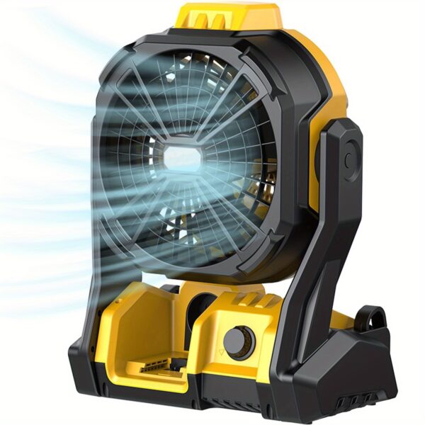 Cordless Fan with LED Light - for Dewalt 20V Max Batteries (Bare Tool Only), Variable Speed & 3-Speed Modes, Portable jobsite fan with Hanging Hook - Powerful Cooling for Camping, Workshop, Indoor, Construction - Yellow & Black Design, Workshop Cooling Solution, Durable Construction, Outdoor Cooling, Compact Design, Robust Design, DIY Enthusiasts