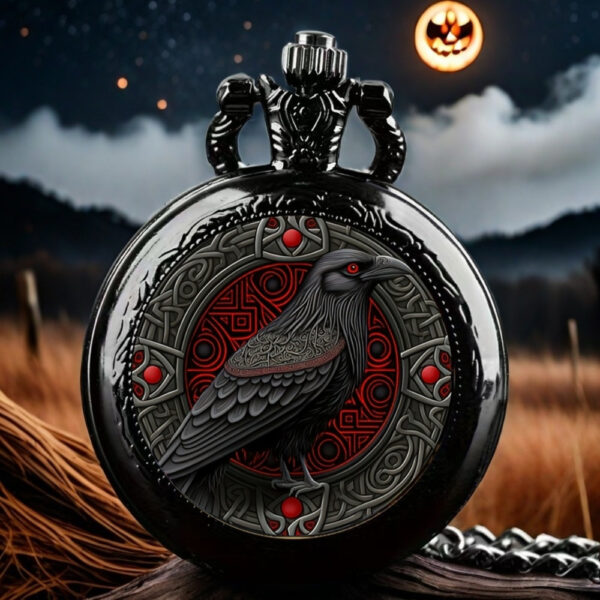 Timeless Treasure, Elegant Black Necklace Pocket Watch, Creative Dressing Watch, Gothic Design with Red Accents, Perfect for Autumn Forest Aesthetic, Vintage Jewelry, Unique New Year Christmas Birthday Gift
