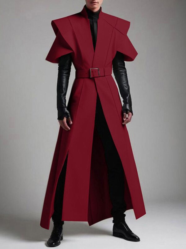 [Stylish Vest] Stylish Blue Asymmetric Design Long Vest | Men's Casual Streetwear, Hipster Fashion, Mandarin Collar, Adjustable Buckle, Non-Stretch Fabric, Regular Fit, No Lining