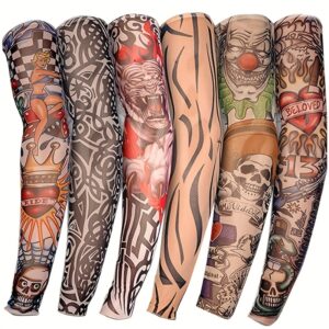 6pcs Bicycle Sports Tattoo Sleeves, UV Cool Arm Cover, Bicycle Running Arm Cover, Sports Elastic Sleeve Arm Cover
