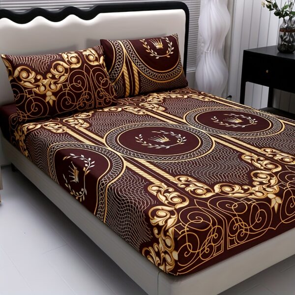 3pcs Fitted Sheet Set - Set - High-Grade Sanded Skin-Friendly / Comfortable / Geometric / Floral / Home / Hotel / Bedroom Supplies (1 Fitted Sheet + 2 Pillowcases) - No Filling